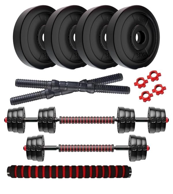 Symactive PVC 12 Kg 3-in-1 Convertible Dumbbells Fitness Kit for Full Body Workout